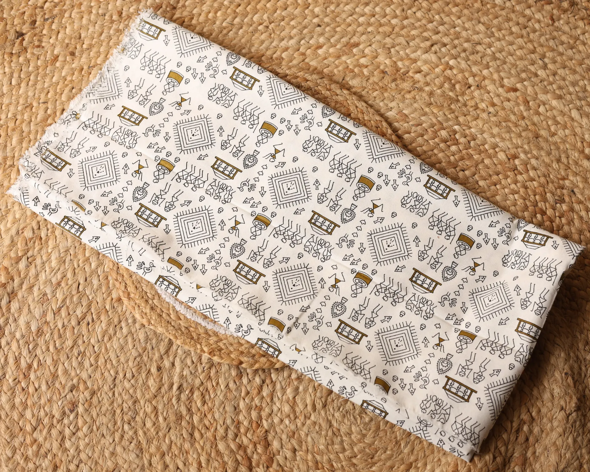 Warli Print Cotton (White & Rust Yellow)